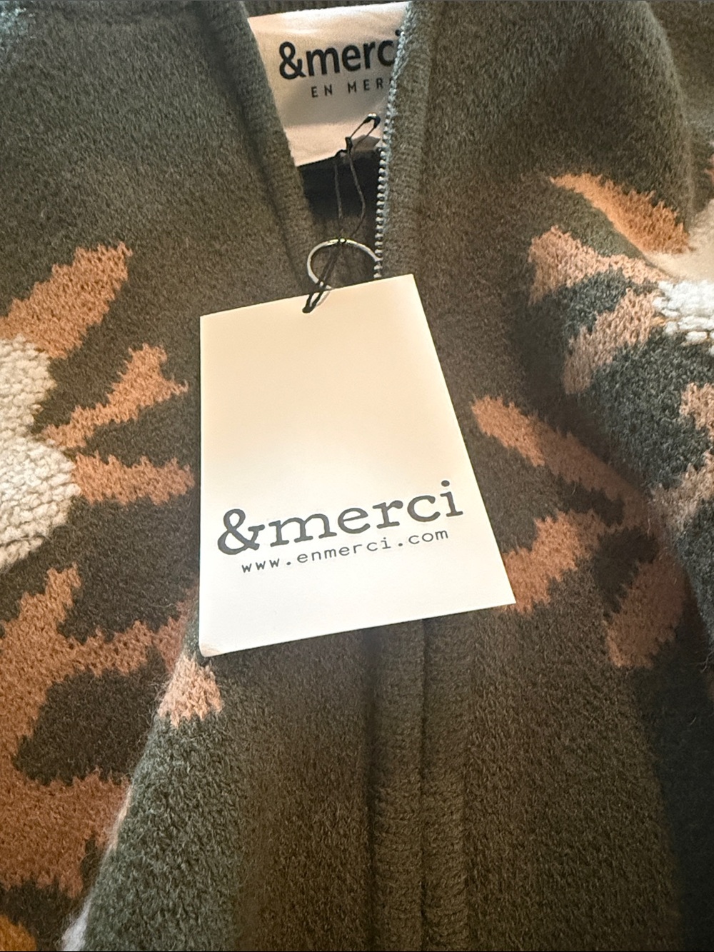 🫒 NEW &merci Women’s Olive Green Floral Zip-Up Sweater Jacket Size L - Picture 13 of 13